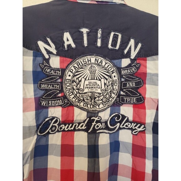 Parish Nation Shirt Y2K Mens L Check Embroidered Patchwork Hip Hop Streetwear - Picture 13 of 16